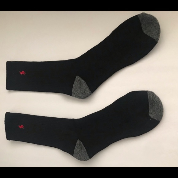 New Polo Ralph Lauren Men’s Sport Socks Black with Red Pony Grey Toes Heels - Picture 16 of 16